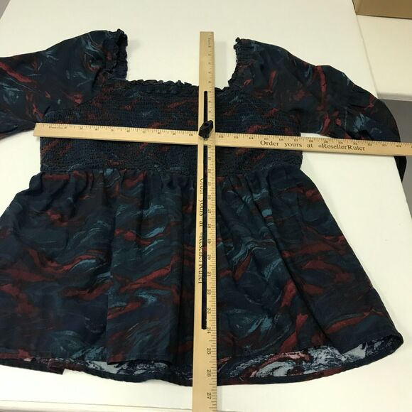 Terra & Sky Top Womens 0X 14W Plus Green Red Print Smocked Peplum 3/4 BellSleeve - Picture 8 of 10